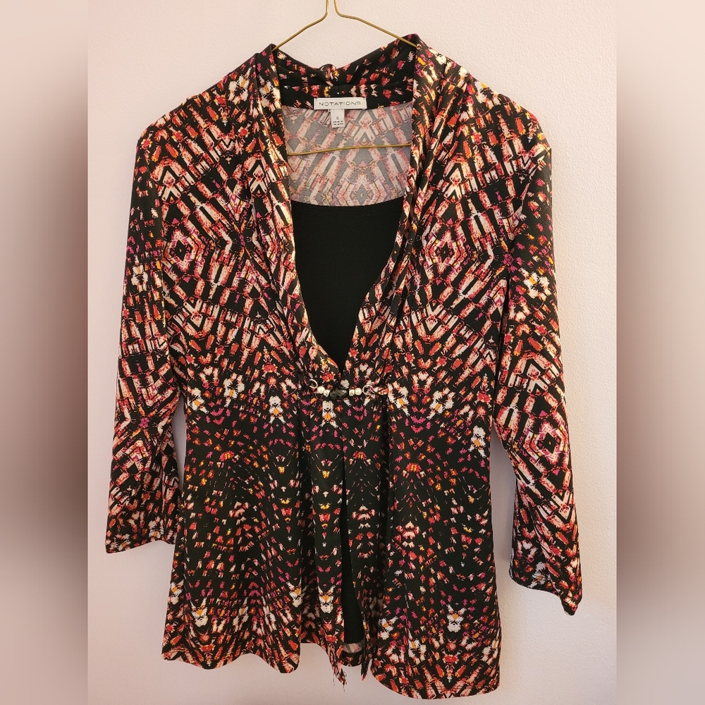 Notations Black and Red Geometric Blouse